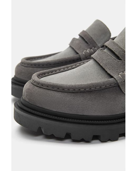 Pull&Bear Gray Chunky Leather Loafers for men