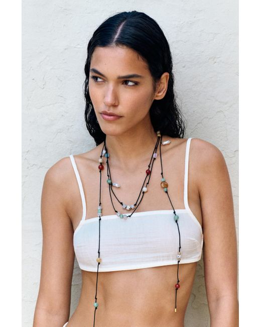 Collier Long Pierres Pull&Bear en coloris White
