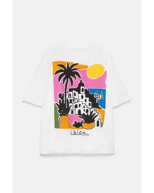 Pull&Bear Black Boxy Ibiza Graphic T-Shirt for men