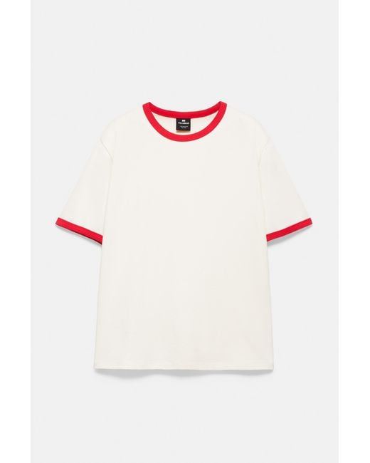 Pull&Bear White Contrast Ribbed T-Shirt for men