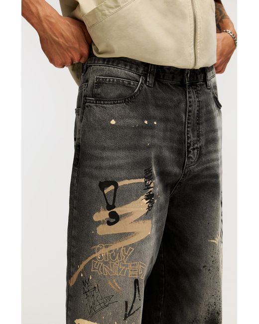 Pull&Bear Multicolor Stwd Graffiti Skater Jeans for men