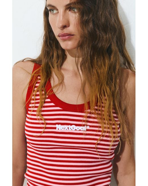Pull&Bear Black Striped Embroidered Tank Top