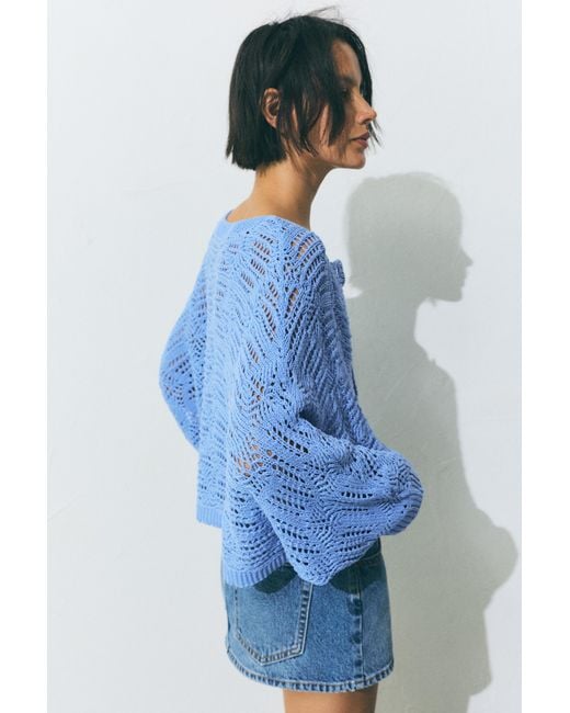 Pull&Bear Blue Oversize Cutwork Cardigan
