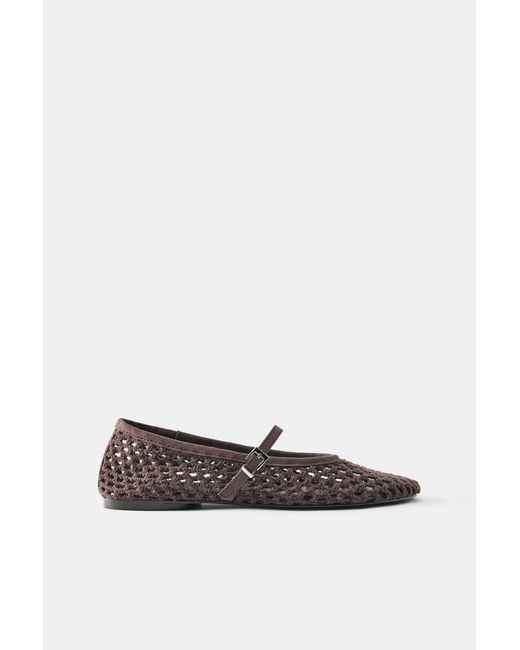 Pull&Bear White Crochet Ballerina Shoes