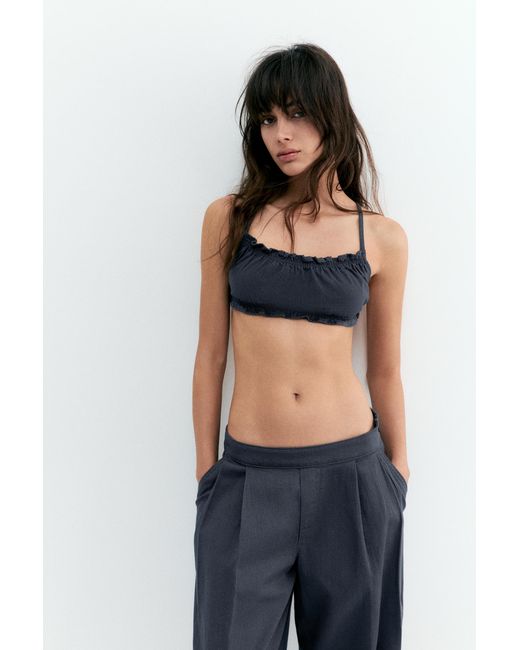 Pull&Bear Blue Gathered Strappy Top