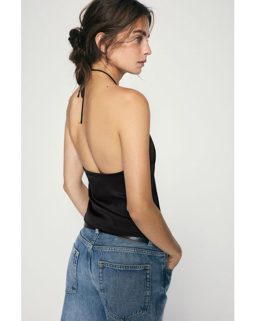 Pull&Bear Black Satin Halter Top
