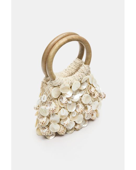 Pull&Bear Natural Handtasche Mit Perlen