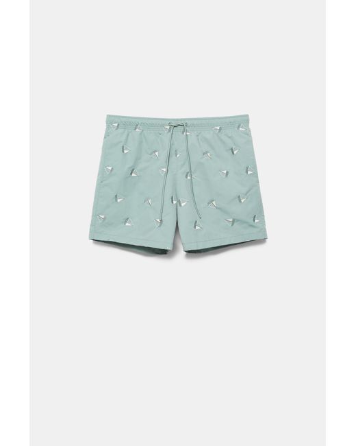 Pull&Bear Multicolor Embroidered Board Shorts for men