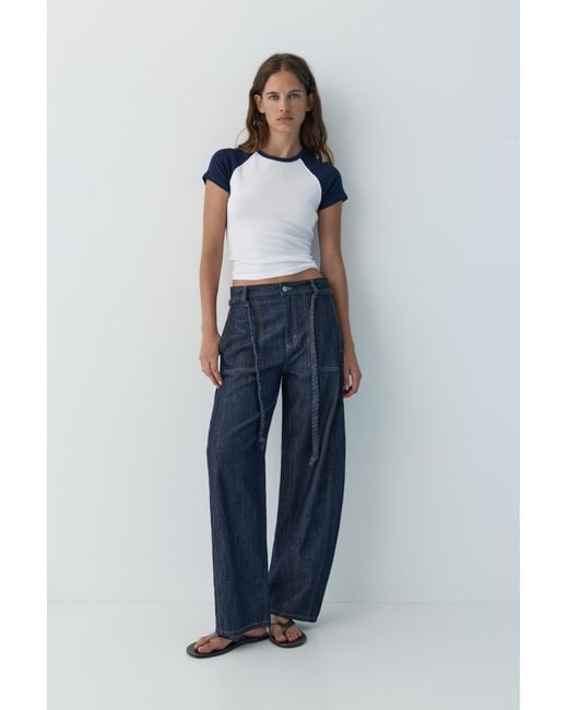 Pull&Bear Blue Balloon Jeans With Drawstring