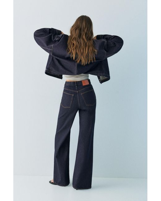 Pull&Bear Blue Wide Leg Jeans With Crossover Waistband