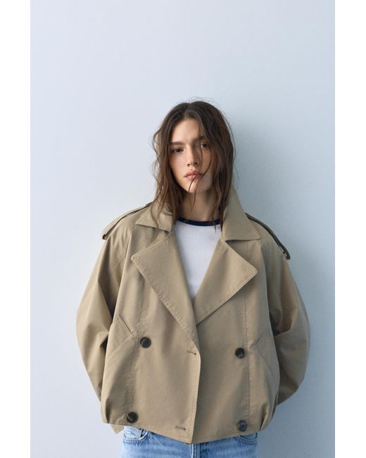 Pull&Bear Natural Short Balloon Trench Coat