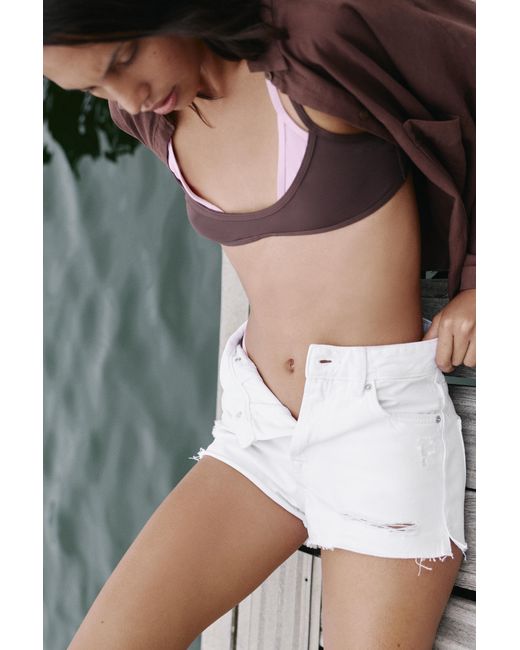 Pull&Bear White Mom Fit Ripped Denim Shorts