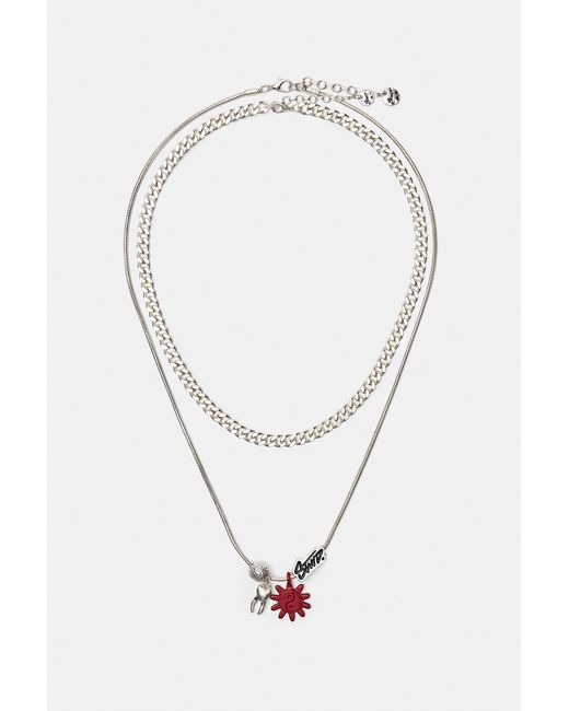 Pull&Bear Multicolor Stwd Double Chain Necklace for men