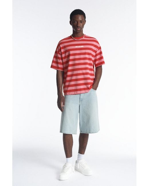 Pull&Bear Red Striped Stwd T-Shirt for men
