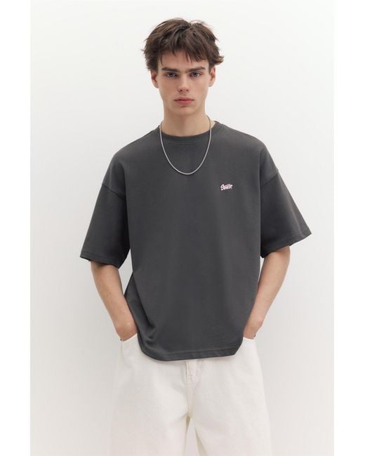 Pull&Bear Gray Stwd Logo Boxy T-Shirt for men