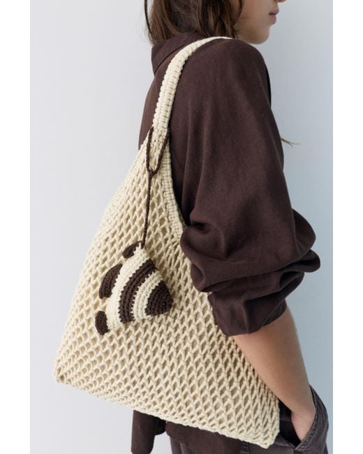 Pull&Bear Brown Embellished Macramé Tote Bag