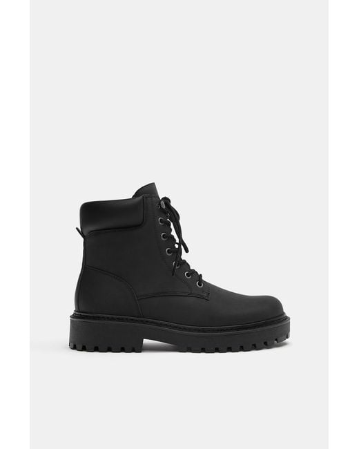 Pull&Bear Black Stwd Lace-Up Boots for men