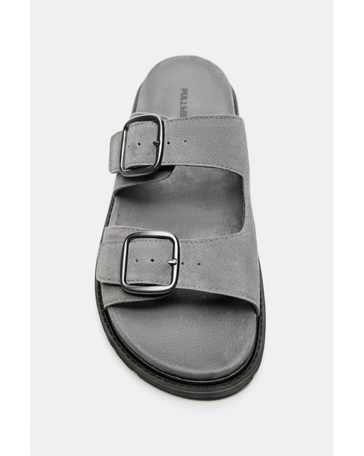 Pull&Bear White Leather Buckle Sandals for men
