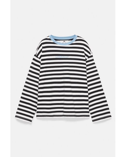 Pull&Bear Oversized Gestreept T-Shirt in het Gray