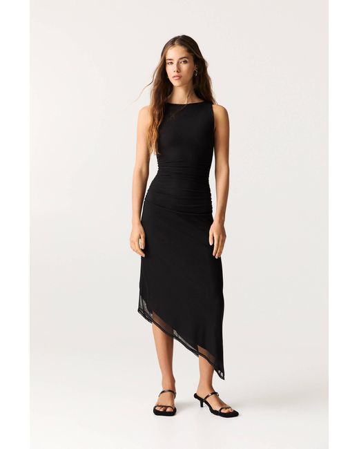 Pull&Bear Black Asymmetric Tulle Midi Dress
