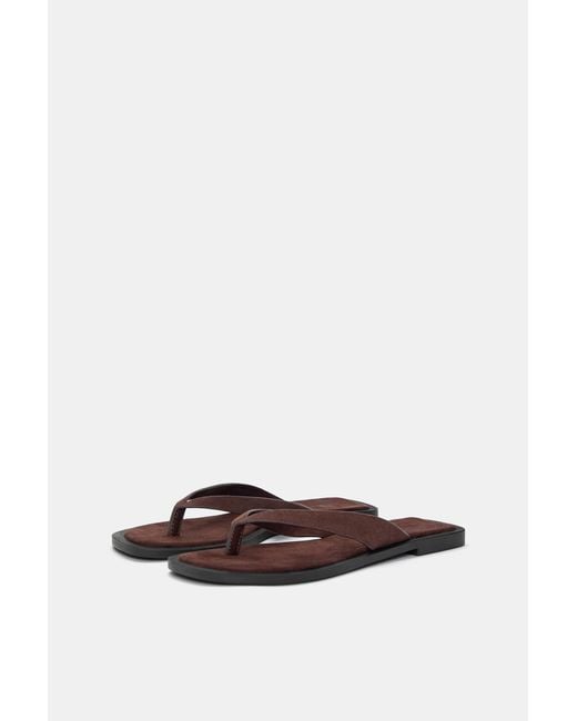 Pull&Bear Brown Flat Leather Sandals