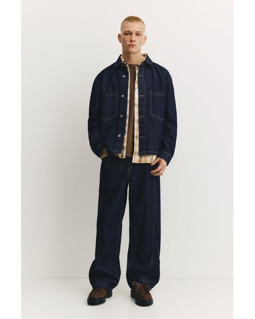 Pull&Bear Blue Denim Shirt With Pockets for men