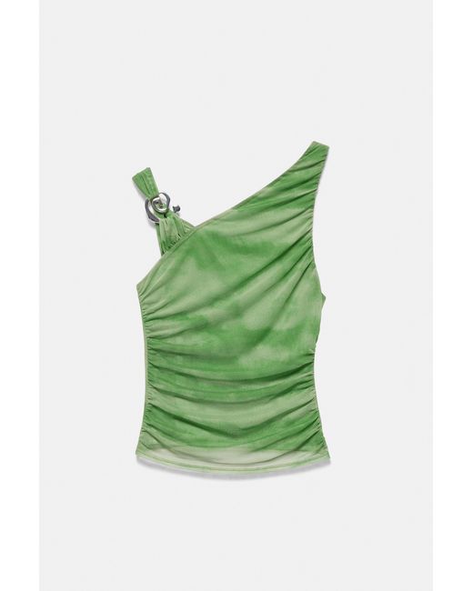 Pull&Bear Green Draped Asymmetric Top