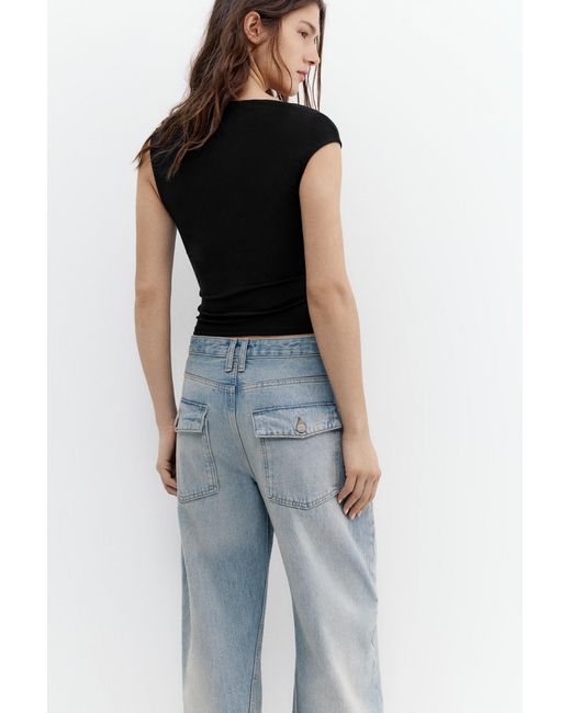 Pull&Bear Black Gathered Asymmetric Top