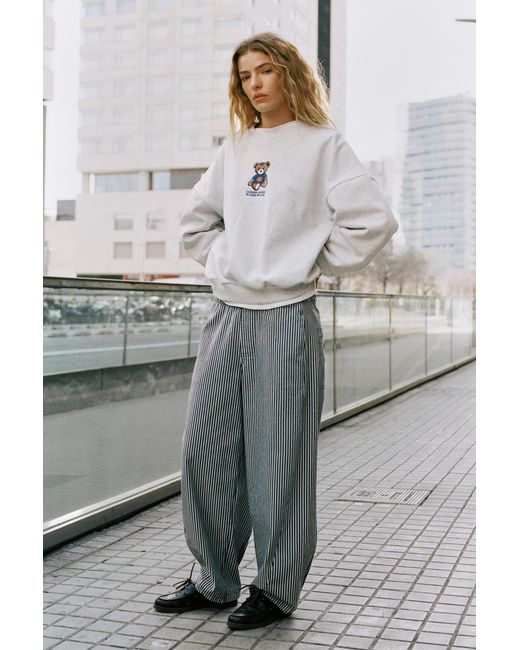 Pull&Bear Gray Striped Barrel Trousers