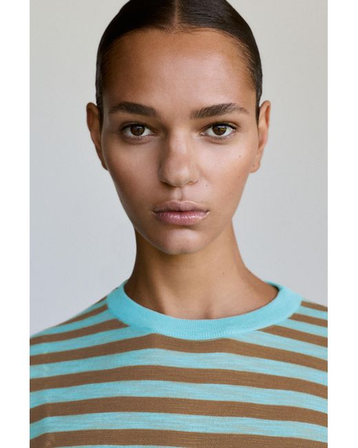 Pull&Bear Green Striped Knit T-Shirt