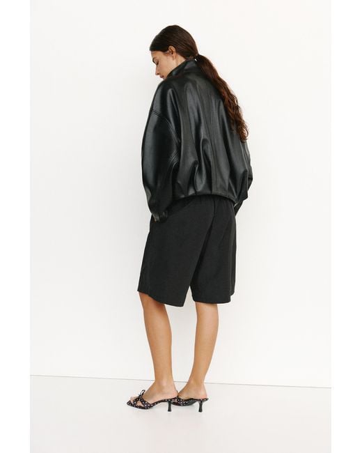 Pull&Bear Gray Leather Effect Balloon Jacket