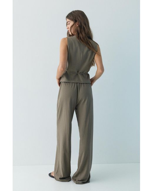 Pull&Bear Green Rustic Linen-Blend Waistcoat