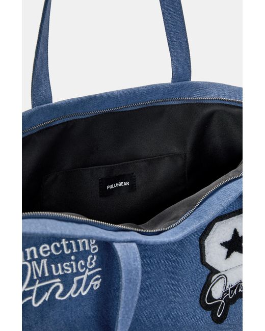 Pull&Bear Blue Stwd Shopper Bag for men