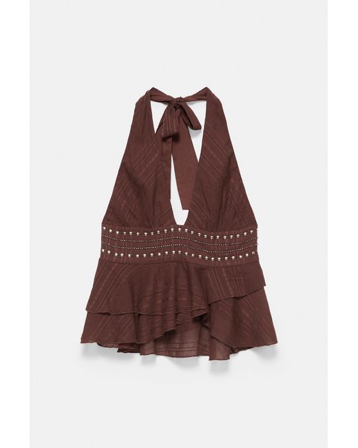 Pull&Bear Blue Halter Top With Ruffle Studs