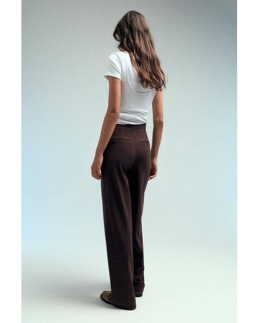 Pull&Bear Brown Wide-Leg Darted Trousers