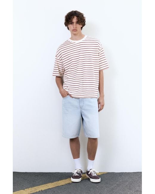 Pull&Bear Yellow Striped Boxy-Fit T-Shirt for men