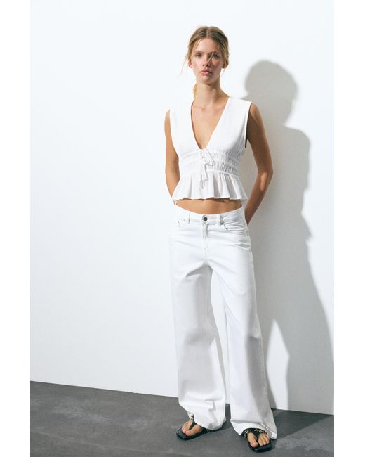 Pull&Bear White Top Mit Bindebändern