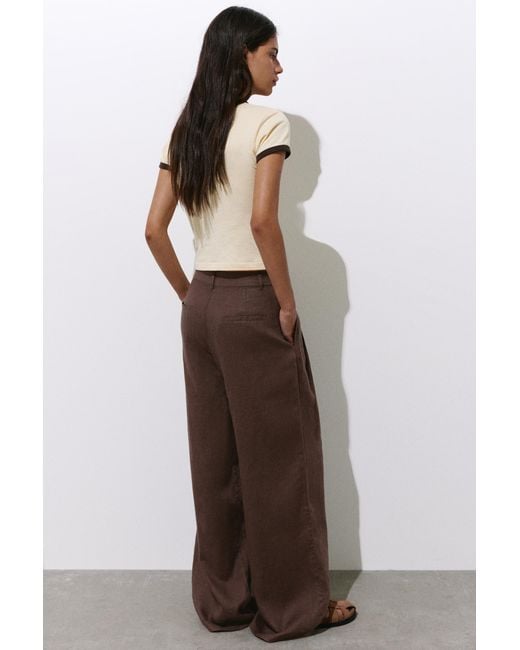 Pull&Bear Brown Wide-Leg 100% Linen Trousers