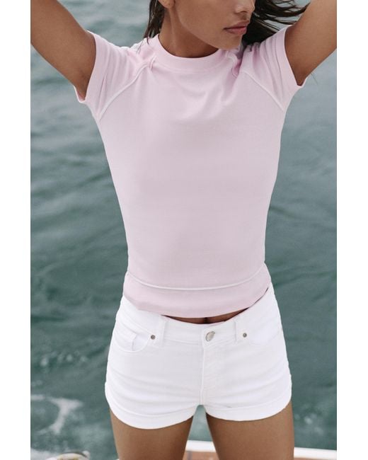 Pull&Bear White Mid-Waist Denim Shorts