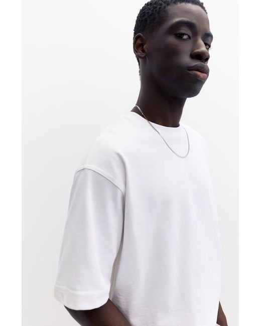 Pull&Bear White Cropped Short Sleeve T-Shirt for men