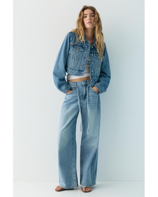 Pull&Bear Cropped Spijkerjack in het Blue