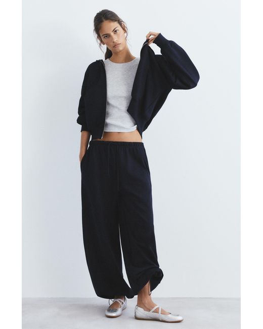 Pull&Bear Blue Wide-Leg Tracksuit Bottoms With Adjustable Hem