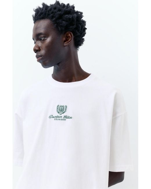 Pull&Bear Gray Downtown Edition Embroidered T-Shirt for men