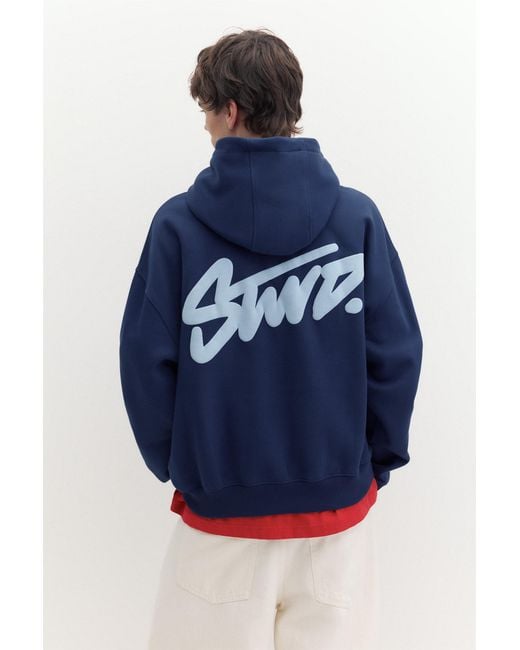 Pull&Bear Blue Stwd Boxy-Fit Hoodie for men