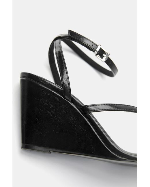 Pull&Bear Black Wedge Strap Sandals