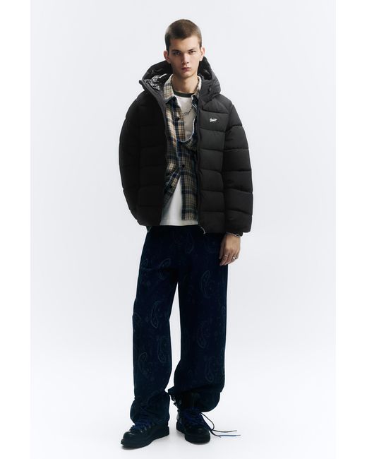 Pull&Bear Black Stwd Hooded Puffer Jacket for men