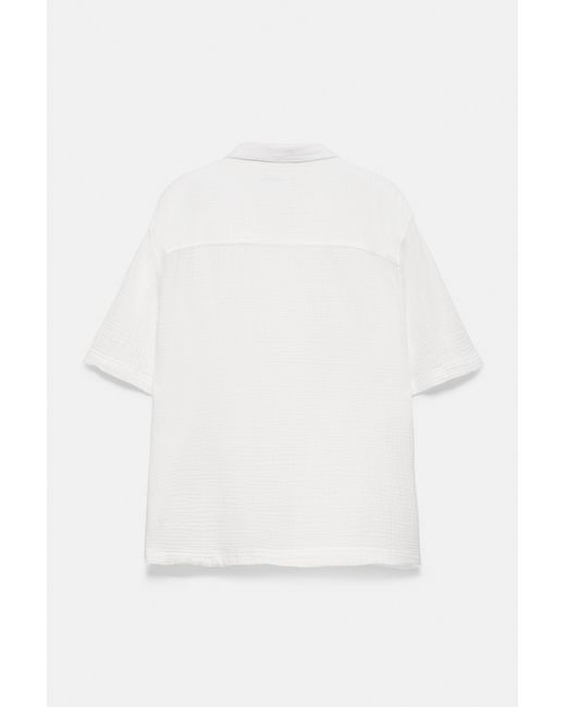 Pull&Bear White Short Sleeve Crepe Shirt for men