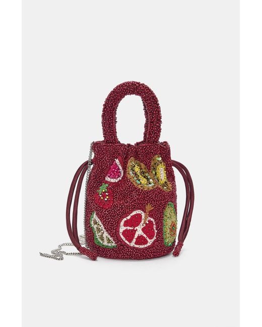 Pull&Bear Red Beuteltasche Mit Perlen