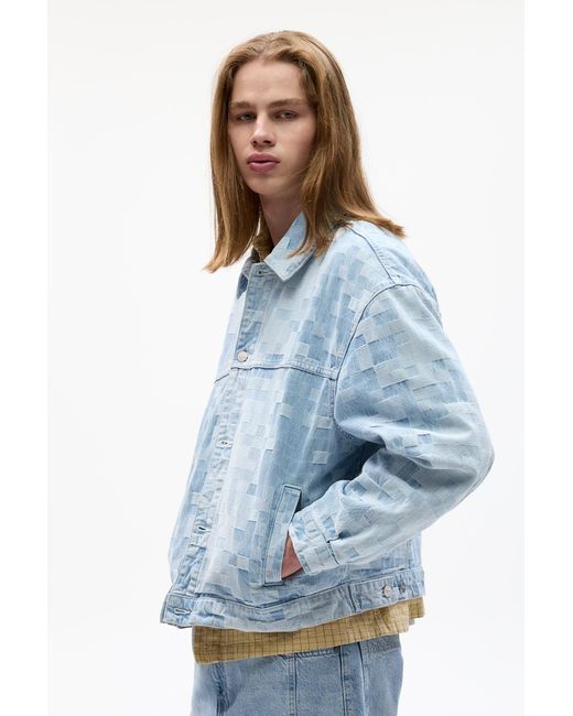 Pull&Bear Blue Stwd Check Denim Jacket for men