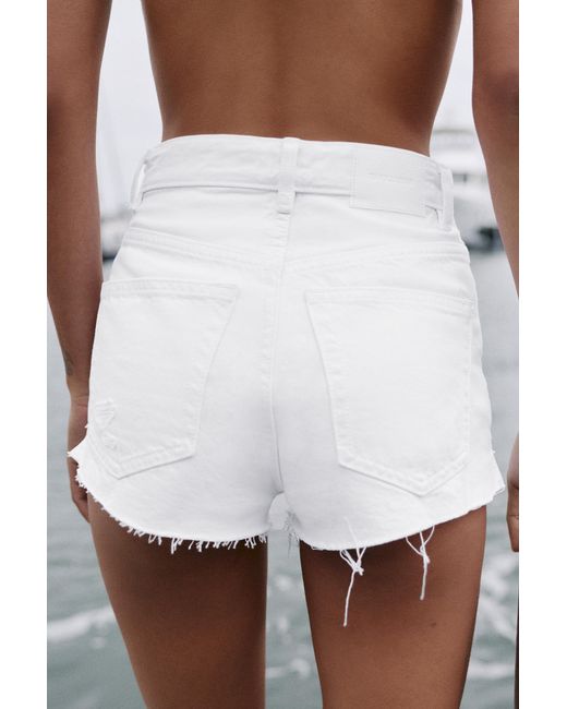 Pull&Bear White Mom Fit Ripped Denim Shorts
